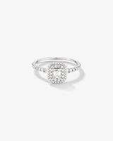 0.55 Carat TW Emerald Diamond Halo Baguette Side Accent Engagement Ring in 14kt White Gold