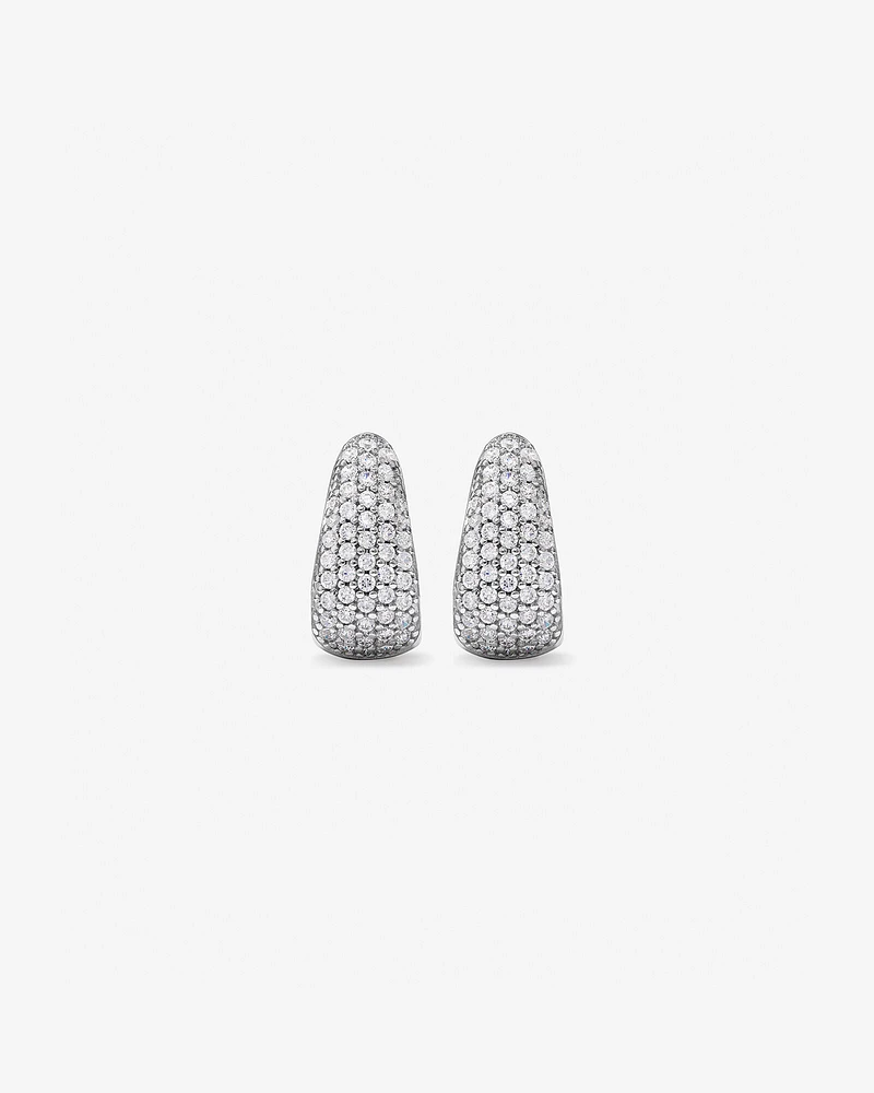 Cubic Zirconia Pave Half Hoop Dome Stud Earrings in Sterling Silver