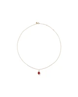 Oval Cut Created Ruby and Diamond Halo Pendant Necklace in 10kt Yellow Gold
