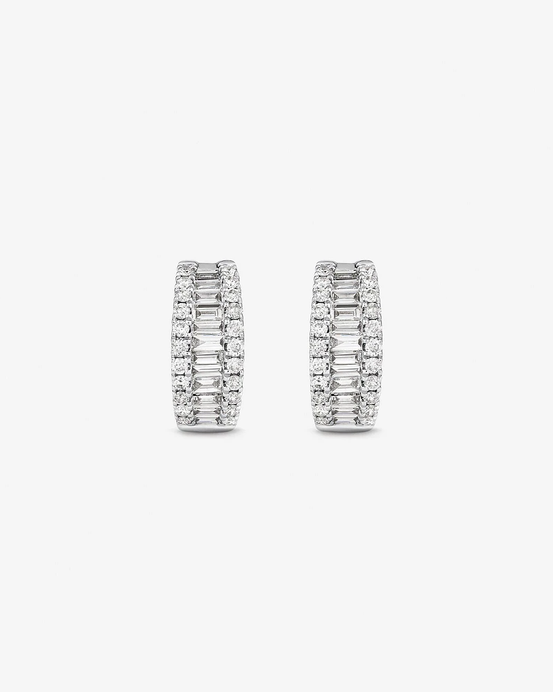 1.00 Carat TW Diamond Dot Dash Huggie Earrings in 14kt White Gold