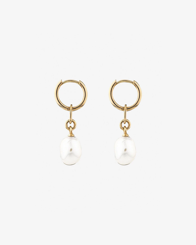 Drop Earrings with Cultured Freshwater Baroque Pearl in 10kt Yellow Gold