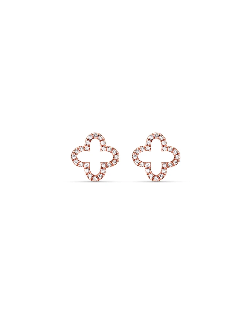 4 Leaf Clover Stud Earrings With Diamonds In 10kt Rose Gold