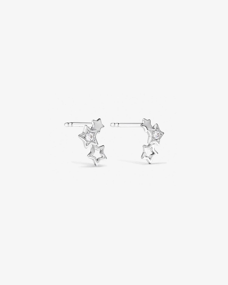 Star Trio Stud Earrings with Cubic Zirconia in Sterling Silver