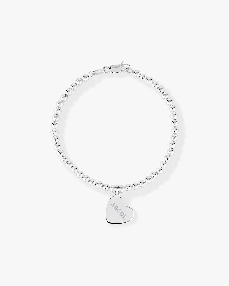 19cm (7.5") Engravable Heart Bead Bracelet in Sterling Silver