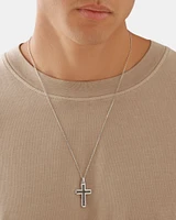 Men's Silver Cross Necklace with 0.30 Carat TW of Black Diamonds