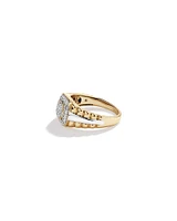 0.50 Carat TW Diamond Pave Two-Tone Men's Signet Ring in 10kt White and Yellow Gold
