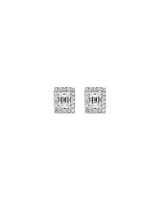 0.46 Carat TW Emerald Diamond Halo Stud Earrings in 10kt White Gold