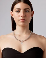 Polished Large Half Hoop Dome Stud Earrings in Sterling Silver
