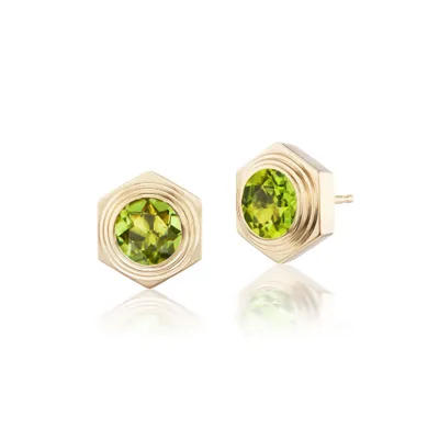 Hexed Peridot Stud Earrings