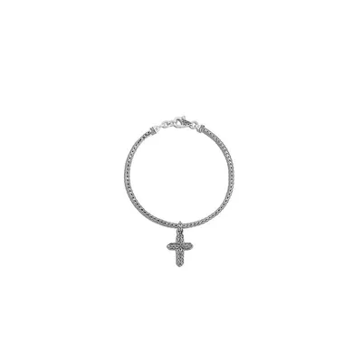 Cross Charm Bracelet, Sterling Silver, Size M