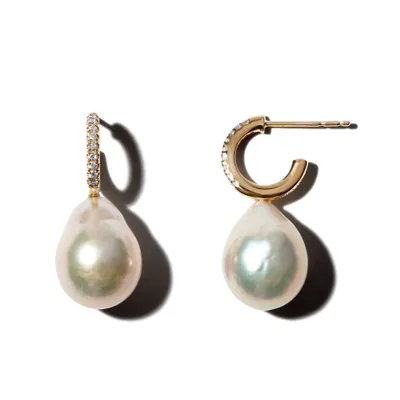 Sea of Beauty Diamond Hoop Earrings with Large Pearl Drop