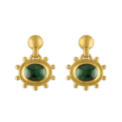 Granulated Bell Green Tourmaline Large Earrings