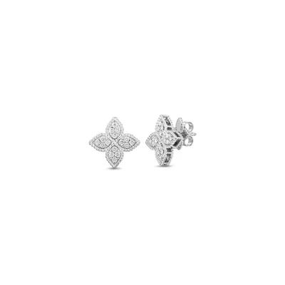 Princess Flower White Gold & 0.35 Carats Medium Stud Earrings