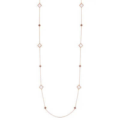 Palazzo Ducale Rose Gold Mother Of Pearl & Diamond Station Necklace Length 35"