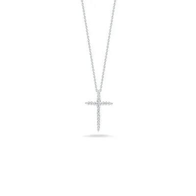Tiny Treasures White Gold Diamond Cross Necklace Length 16" adjustable to 18"