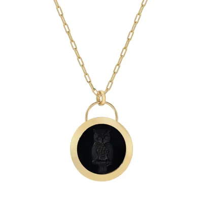 Small Owl Padlock Intaglio- Double Layer Black Agate