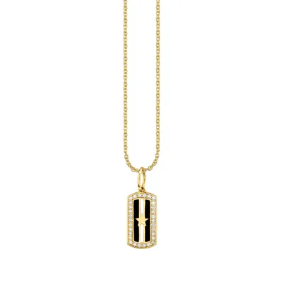 Gold and Diamond Enamel Dog Tag Charm