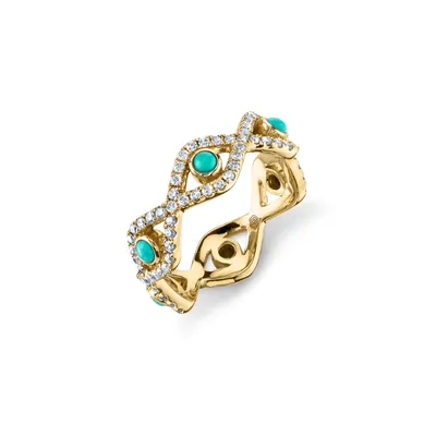 Gold and Diamond Large Bezel Evil Eye Eternity Ring