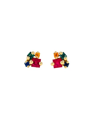 Rainbow Sapphire Princess Cluster Studs