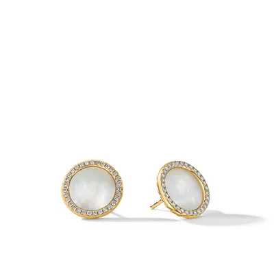 DY Elements Stud Earrings in 18K Yellow Gold with Mother of Pearl and Diamonds, 14mm