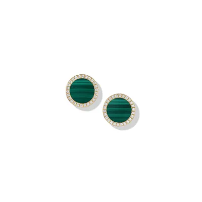 Petite DY Elements Stud Earrings in 18K Yellow Gold with Malachite and Diamonds, 11mm