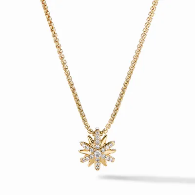 Petite Starburst Pendant Necklace in 18K Yellow Gold with Diamonds, 10.5mm