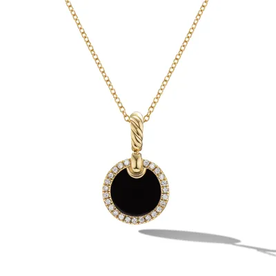 Petite DY Elements Pendant Necklace in 18K Yellow Gold with Black Onyx and Diamonds, 17.8mm