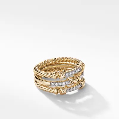 Petite Helena Wrap Three Row Ring in 18K Yellow Gold with Diamonds, 12mm