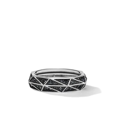Torqued Faceted Band Ring in Sterling Silver with Diamonds