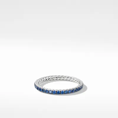 DY Eden Band Ring in Platinum with Pavé Blue Sapphires, 1.85mm