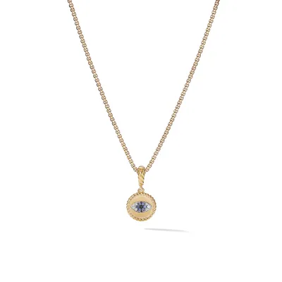 Evil Eye Amulet in 18K Yellow Gold with Pavé Blue Sapphires and Diamonds, 18.8mm