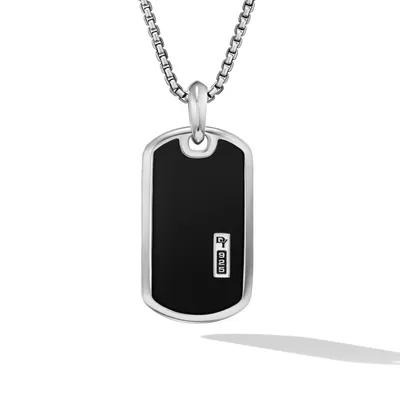 Streamline Beveled Tag in Sterling Silver with Black Onyx, 35mm