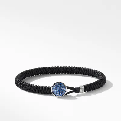 Streamline Woven Bracelet in Black Nylon with Sapphires and Sterling Silver, 6mm