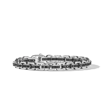 Box Chain Bracelet in Sterling Silver with Black Diamonds, 7.3mm