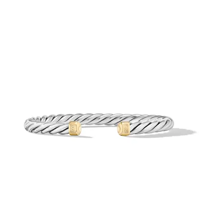 Cable Cuff Bracelet in Sterling Silver with 18K Yellow Gold, 6mm