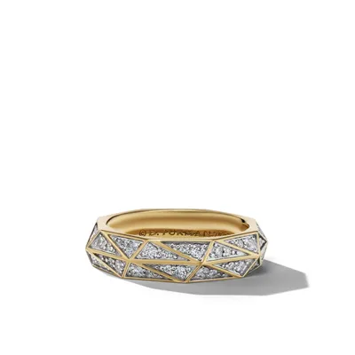 Torqued Faceted Band Ring in 18K Yellow Gold with Diamonds, 6mm