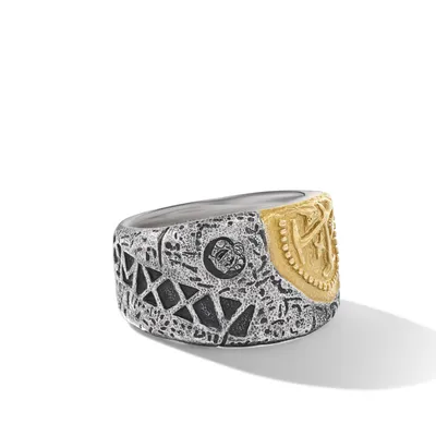 Shipwreck Cigar Band Ring in Sterling Silver with 18K Yellow Gold, 15mm