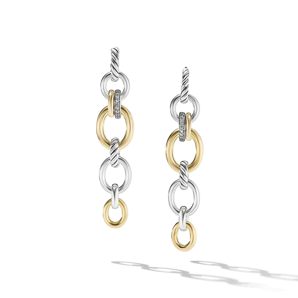 DY Mercerâ„¢ Linked Drop Earrings in Sterling Silver with 18K Yellow Gold and Diamonds, 68mm