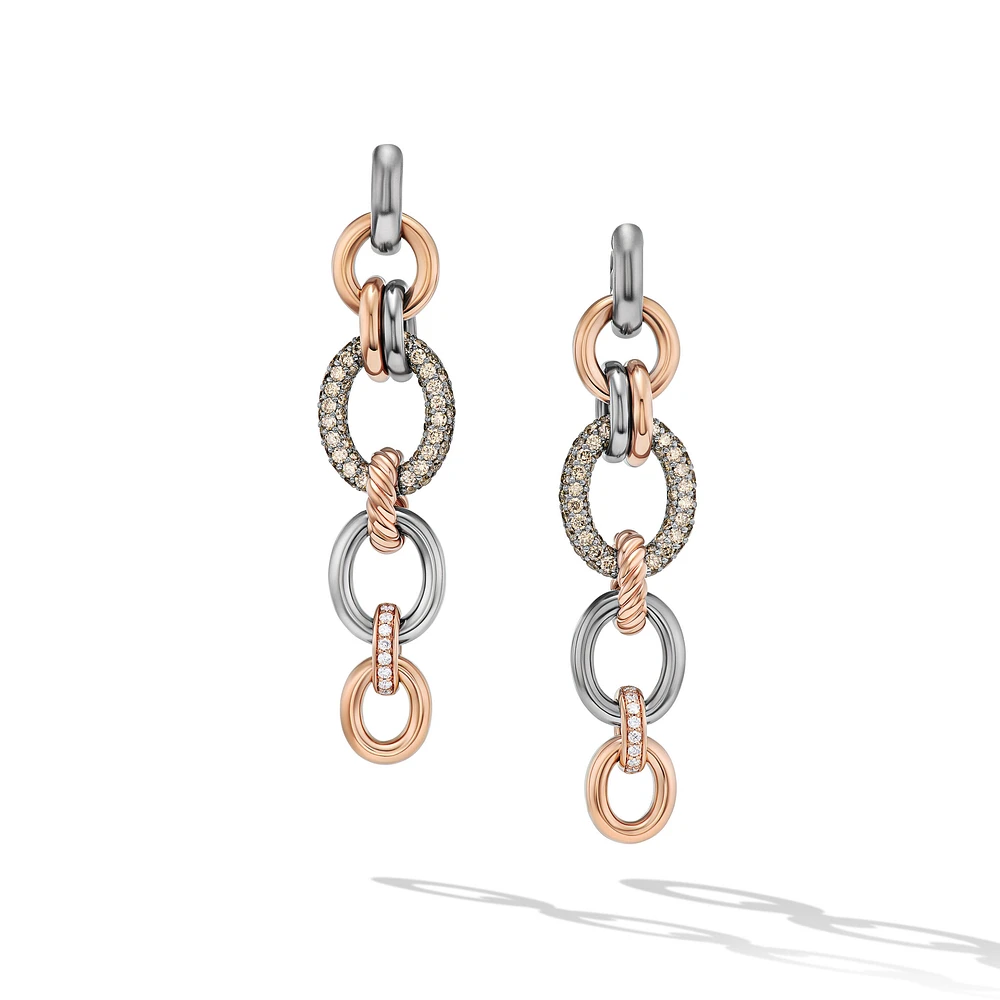 DY Mercerâ„¢ Melange Linked Drop Earrings in Sterling Silver with 18K Rose Gold and Diamonds, 68mm