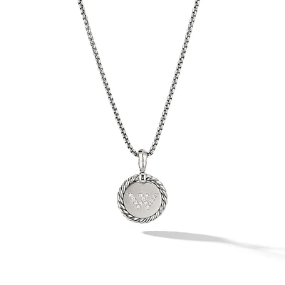 Initial Charm Necklace in Sterling Silver with Diamond W