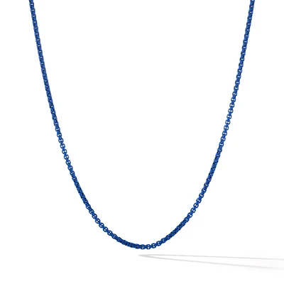 Box Chain Necklace in Sterling Silver with Blue Stainless Steel, 2.7mm