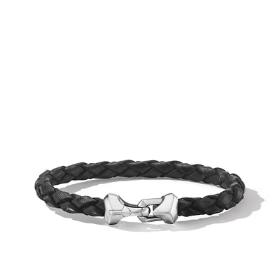 Armory Bracelet in Black Leather with Sterling Silver, 6.6mm