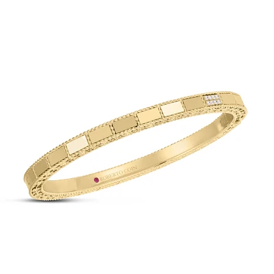 18K YELLOW GOLD MOSAIC DIAMOND ACCENT BANGLE