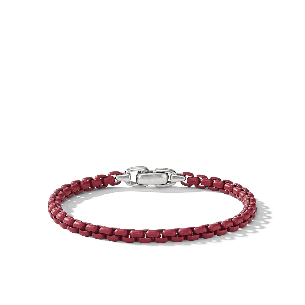Box Chain Bracelet in Sterling Silver with Burgundy Stainless Steel, 5mm