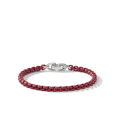 Box Chain Bracelet in Sterling Silver with Burgundy Stainless Steel, 5mm