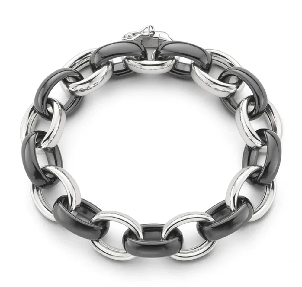 Marilyn Black Ceramic Link Bracelet in Sterling Silver