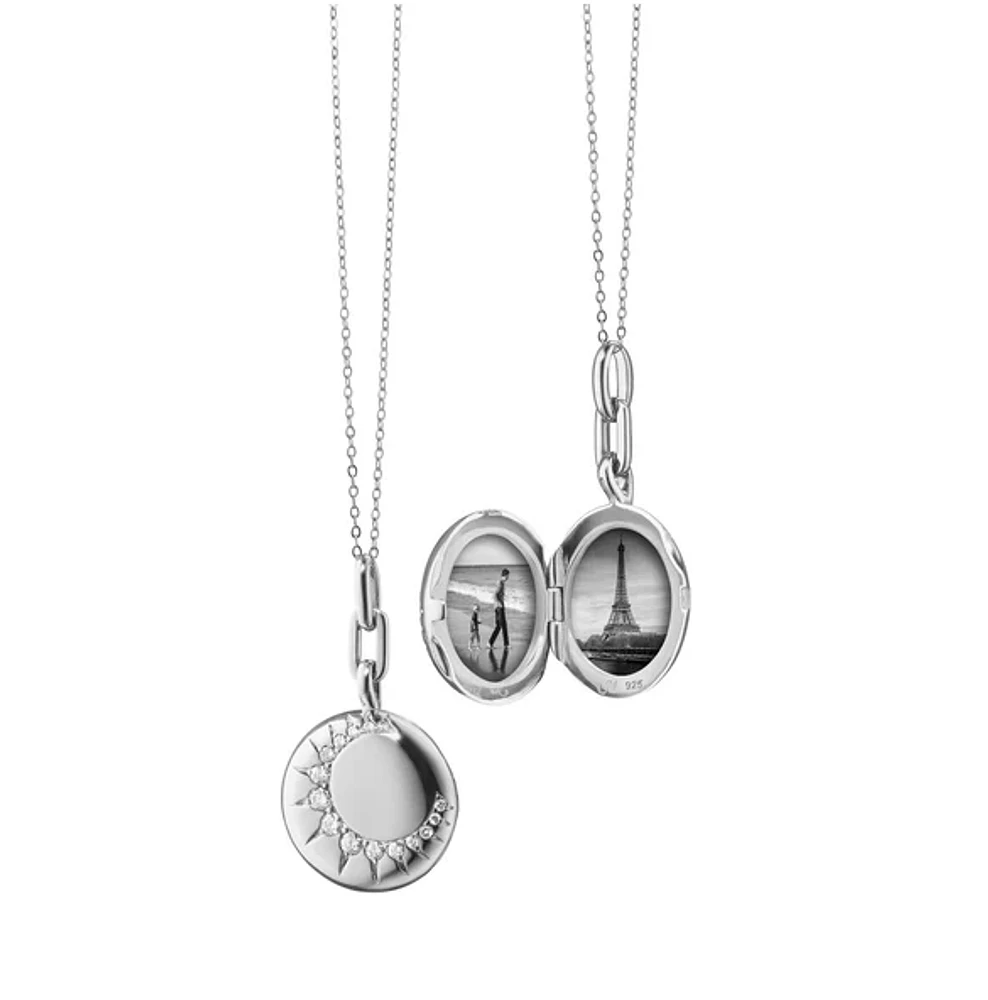 "Sun" Silver Locket Necklace with Sapphires