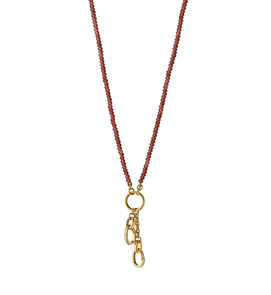 Yellow Gold Garnet Charm Chain Necklace Two Charm Stations