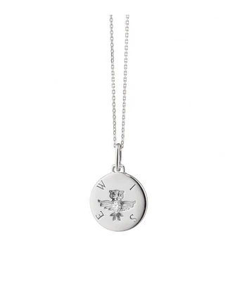Itaglio White Pear Shaped Sapphire "Wise" Owl Pendant in Sterling Silver, 18"