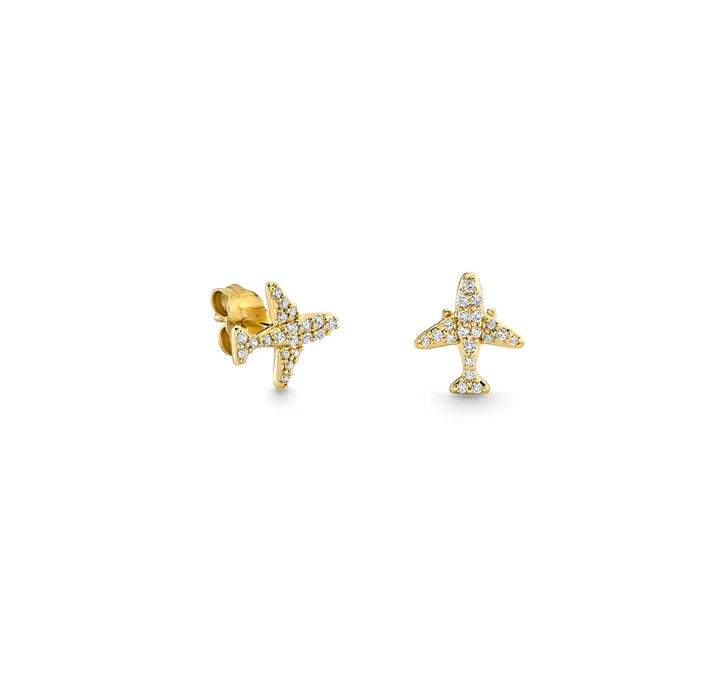 Sydney Evan 14K Yellow Gold Airplane Stud Earrings